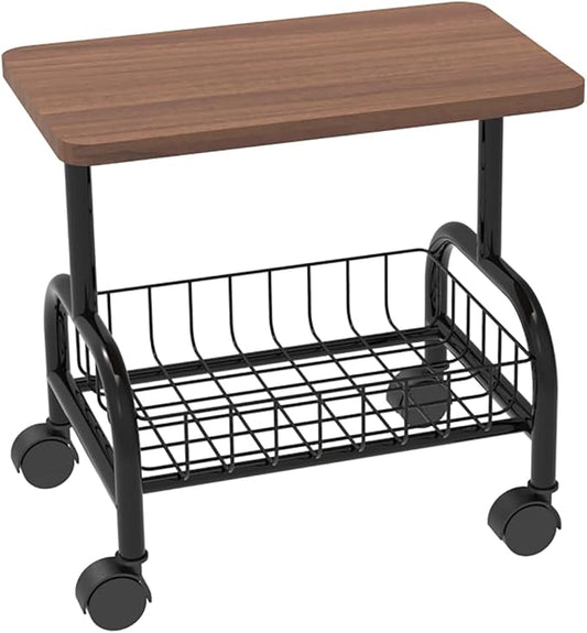 16.92"* 11.81" Small Side Table with Storage, Modern Mid-Century 2 Tier End Table, Sturdy Metal Frame and Storage Shelf, Movable Accent Table for Any Room Style, Modern Country Style, Brown and Black