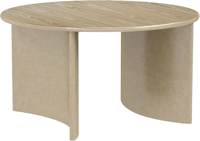 31.5" Mid Century Modern Coffee Table for Living Room, Round Table with Rubber Legs, Small Unique Cocktail Tea Table for Living Room Bedroom Apartment Small Space, Nutural