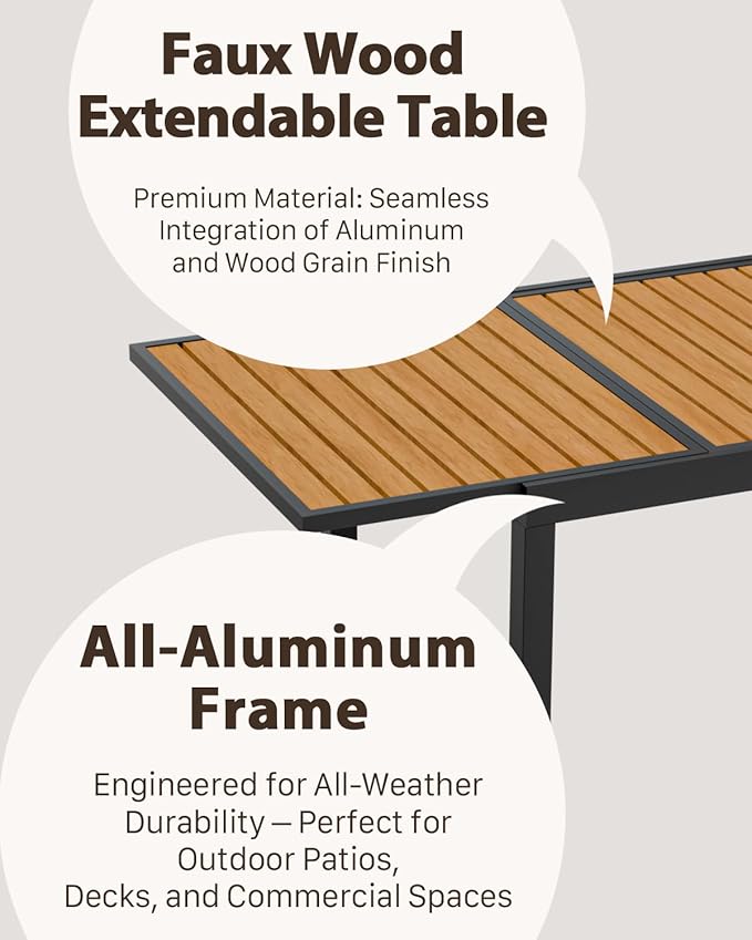 ZANDOR Expandable Outdoor Dining Set for 4-6-8,Patio Table and Chairs Set with Wood Top for Garden,Backyard,Porch,55"-82.7" Extendable Aluminum Outdoor Table Set with 6 Chairs,Grey