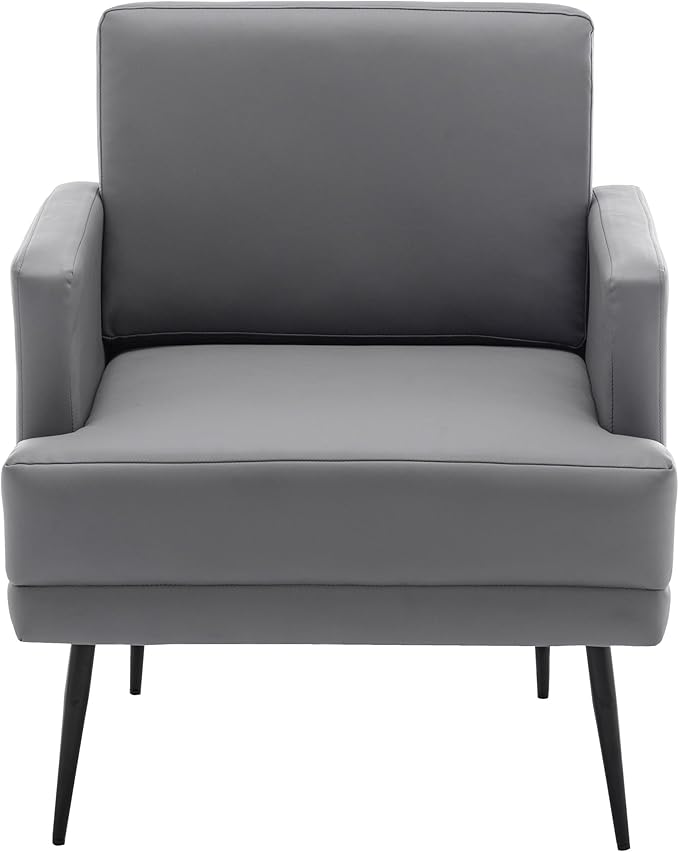 MINCETA Accent Chair,Modern Upholstered Armchair with Back and Arms,Reading Accent Chairs for Living Room,Set of 2,PU Leather in Gray