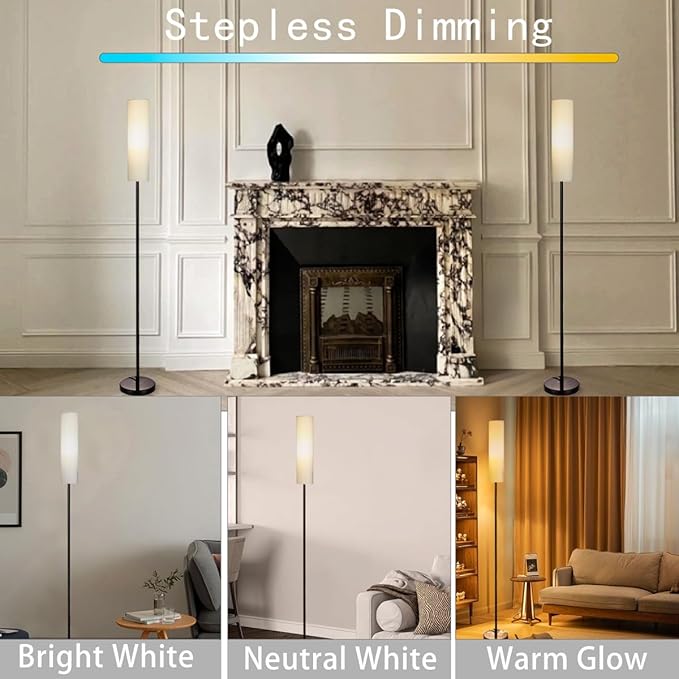 Floor Lamp for Living Room, Lamp with 3 Color Lampshades, Remote Standing Lamp for Bedroom, Office, Room décor(Bulb Included) (White)