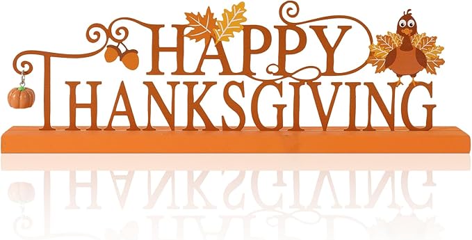 Metal Holiday Table Sign Decor, Decorations Tabletop Centerpiece for Home, Office, Shelf, Tiered Tray, Mantel, Indoor, Merry Christmas, Happy Thanksgiving