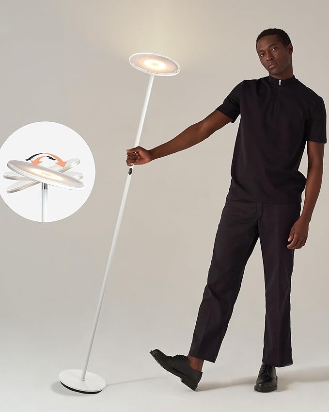 Brightech Sky LED Torchiere Super Bright Floor Lamp - Contemporary, High Lumen Light for Living Rooms and Offices - Dimmable, Indoor Pole Uplight for Bedroom Reading - White