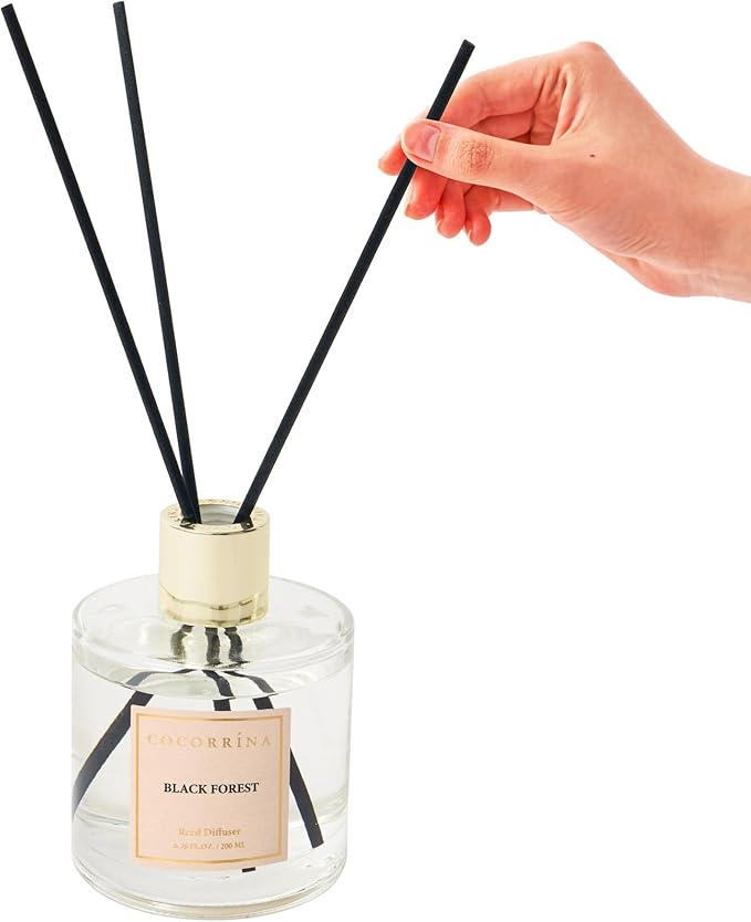 Cocorrina Reed Diffuser Set, Flower Reed Diffuser Black Forest 6.7 oz, Scented Diffuser with Sticks Home Fragrance Essential Oil for Bathroom Shelf Decor, Living Room, Large Room, 1pack