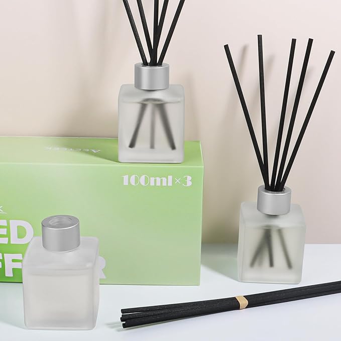 3-Pack Reed Diffuser Set, Gardenia/Lavender/Rose Scented Oil, Flower Aroma Essential Oils with Diffuser Sticks, Long Lasting Bathroom Air Freshener, Home Fragrance for Room Decor