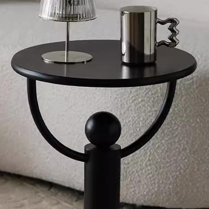 Metal Small Round Side Table,Vintage Bedside Drink Table for Small Spaces,Modern Accent End Tables Coffee Tables Pedestal Tables for Living Room, Bedroom, Corners, Patio (Black)