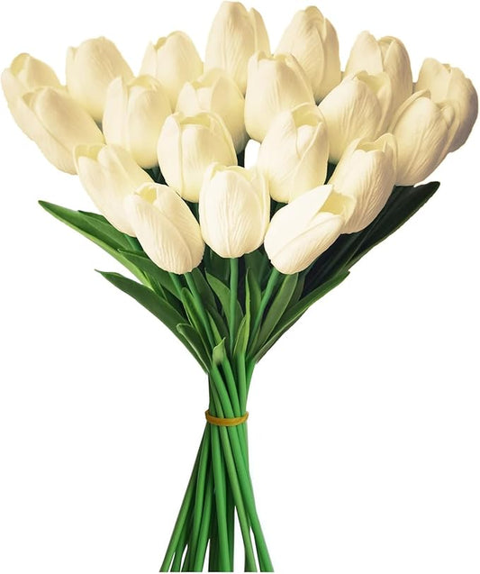 ABAJI 20PCS Tulip Artificial Flowers 12.6inch Real Touch for Wedding Decor Banquet Party Home Hotel Office Decoration Holiday Anniversary Celebration Faux Sterm