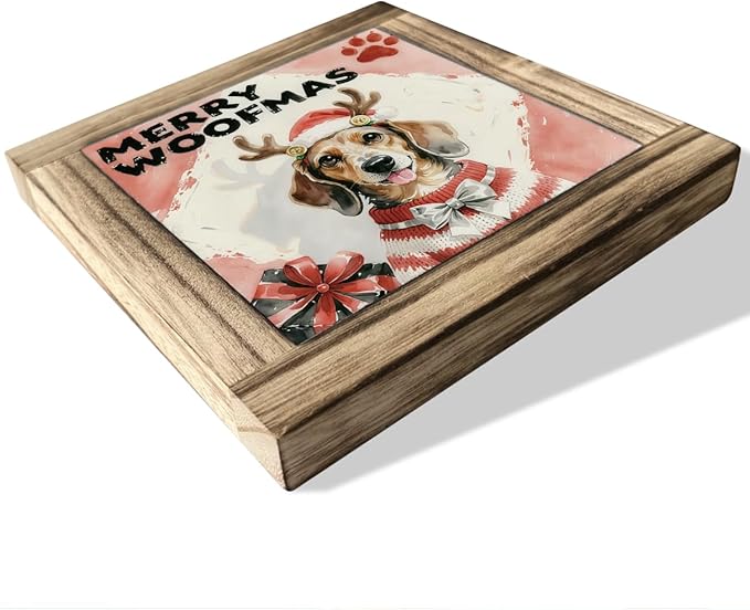 Funny Christmas Wood Signs, Merry Woofmas Sign, Christmas Dog Sign, Funny Dog Front Porch Door Decor, Xmas Tabletop Decors, Dogs Pet Lover Home Decor, Decorative Wooden Box Signs