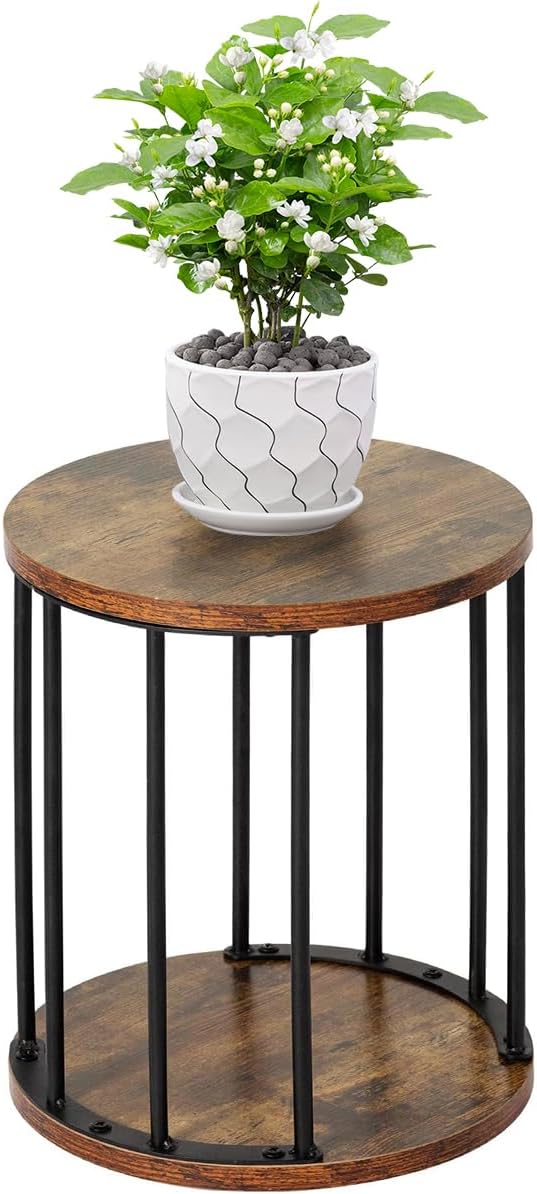 Plant Stand Indoor,small plant stool,Flower Pot Corner stand holder,Mid Century Heavy Duty Metal Tall Home Decor,Modern Round End Table,Small Rustic Display Stand for Living Room,Bedroom(Brown,14In)