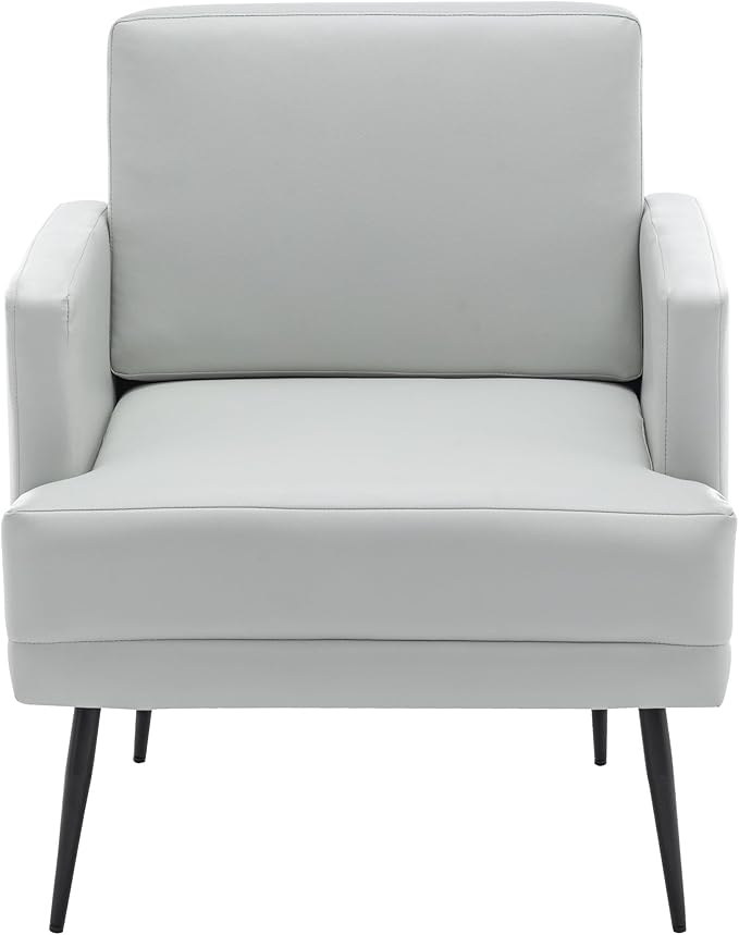 MINCETA Accent Chair,Modern Upholstered Armchair with Back and Arms,Reading Accent Chairs for Living Room,Set of 2,PU Leather in Light Gray