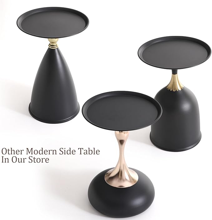 MSOBAIW Round Side Table Small Pedestal Table, Modern Circle Accent End Tables Living Room, Black Minimalist Drink Martini Tables for Small Spaces