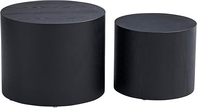 kevinplus Nesting Coffee Table Set of 2 for Living Room, Modern Round End Table Set, Wooden Circle Side Table and Accent Furniture for Bedroom Balcony Lounge Home Office, No Assembling, Matte Black