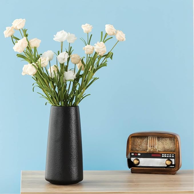 Matte Black Vase - 8" Big Black Ceramic vase for Flower, Simple Vases for Pampas Grass, Minimalist Farmhouse Boho vases for Centerpieces, Home Decor, Bathroom Decor