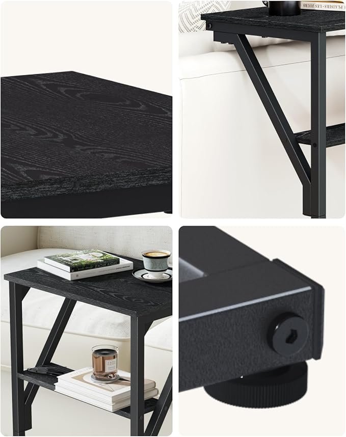 C-Shaped End Tables, TV Trays Set of 2, Small Side Table for Couch, Sofa Table for Living Room, Bedroom, Bedside ET-D-BKW2