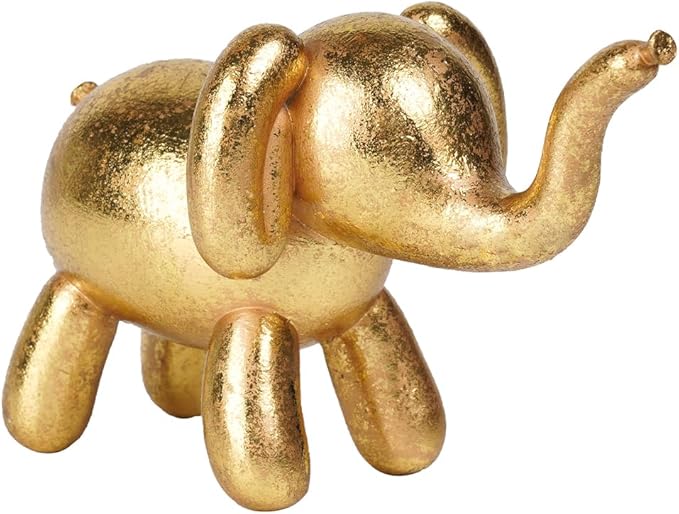 Guichifun Elephant Statue Home Decor Accents - Resin Cute Gold Balloon Elephant Figurines for Shelf Bookshelf TV Stand Modern Décor Bedroom Office Decorations Animal Gift 4.5 x 2.25 x 2.5 Inch