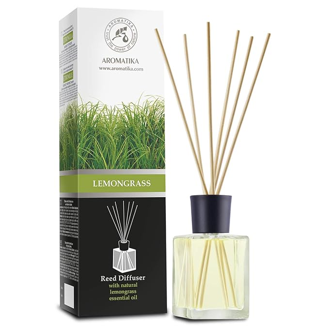 Lemongrass Reed Diffuser w/Natural Essential Lemongrass Oil 17 Fl Oz (500ml) - Intensive - Fresh and Long Lasting Fragrance - Scented Reed Diffuser - Diffuser Gift Set w/Bamboo Sticks