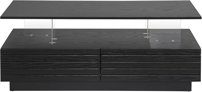 Modern Rectangular LED Coffee Table w/ 2 Storage Drawers, 2-Tier Living Room Center Table w/Adjustable Brightness Multi-Color LED Lights, Cocktail Tea Table w/Open Shelf, Black