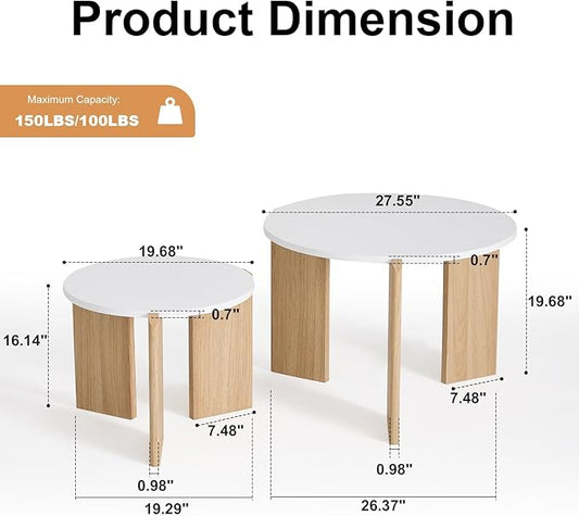 Round Nesting Coffee Tables Set of 2 for Living Room [Interchangeable Height] φ27.6 + φ19.7 Mid Century Modern Circle Side Tables for Bedroom Office Studio Apartment