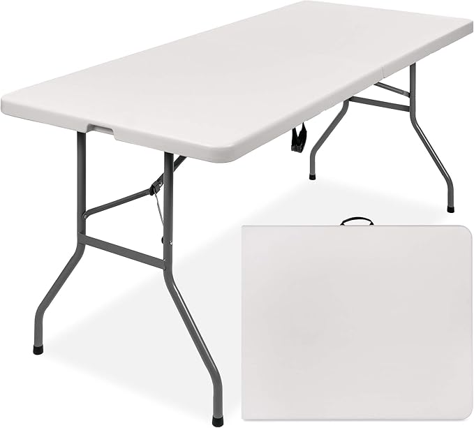 Best Choice Products 6ft Plastic Folding Table, Indoor Outdoor Heavy Duty Portable w/Handle, Lock for Picnic, Party, Camping - White