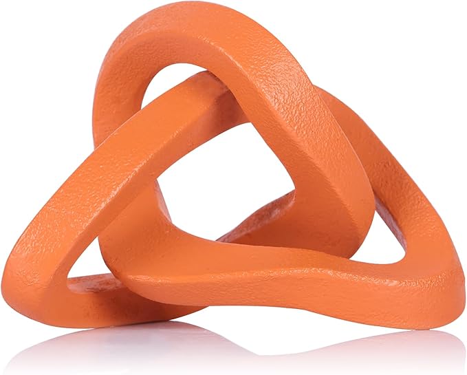 Infinity Knot Sculpture Orange Knot Decor Object, Abstract Knick Knacks Coffee Table Modern Statue, Orange Sculpture for Home Living Room Table Ornaments and TV Stand Bookshelf Decorative