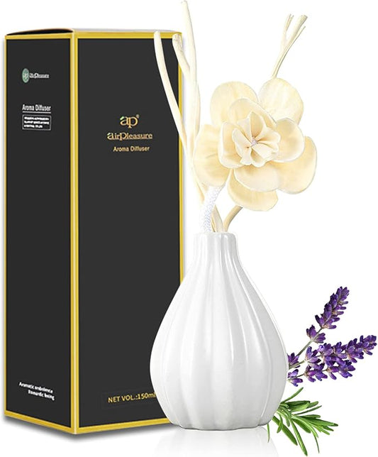 Reed Diffuser Set, Home Fragrance & Decorative Diffuser, Dried Flower Aromatherapy Oil Set, Oil Diffuser Sticks, Ceramic Bottle 5.07 oz(150ml) /1 Pack (Lavender)