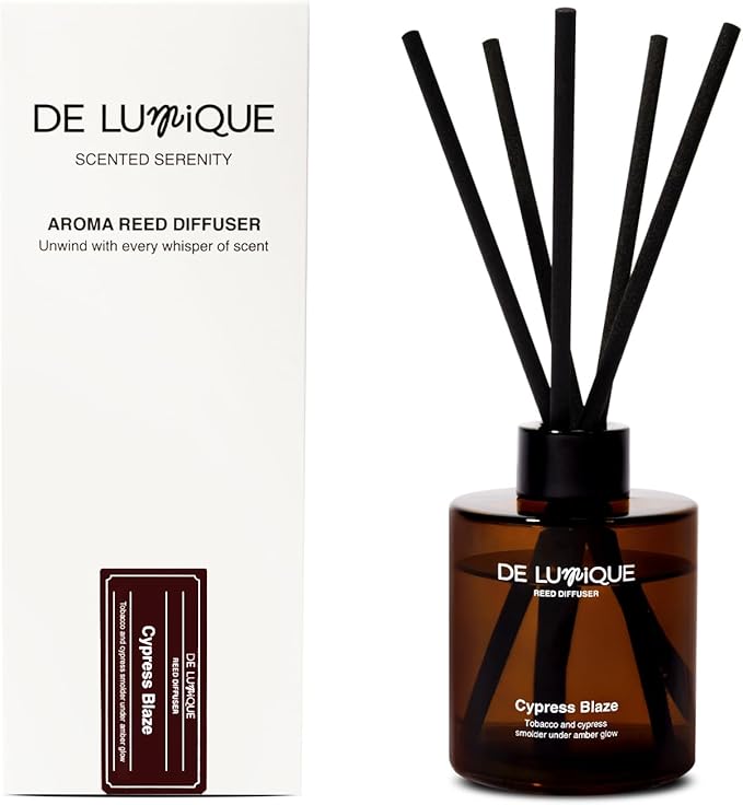 Cypress Blaze Aromatherapy Diffuser – Long-Lasting Home Fragrance Diffuser with Tobacco, Cypress & Grapefruit, Scented Oil Sticks for Room, Office, or Bathroom – 150ml