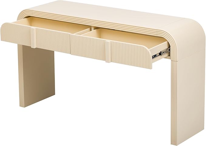 kevinplus 55'' Modern Console Table Sofa Table Entryway Table with 2 Drawers for Living Room, Contemporary Wood Console Table Sofa Table Sturdy Construction for Living Room, Apricot Cream/Wood