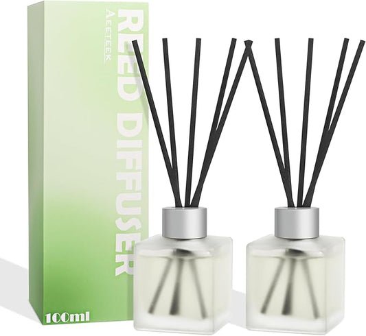 Reed Diffuser, Gardenia Scented Oils, Air Freshener Essential Oil Set with Diffuser Sticks, 3.4 oz Long Lasting Home Fragrance for Bedroom Office Shelf Bathroom Decor (2-Pack)
