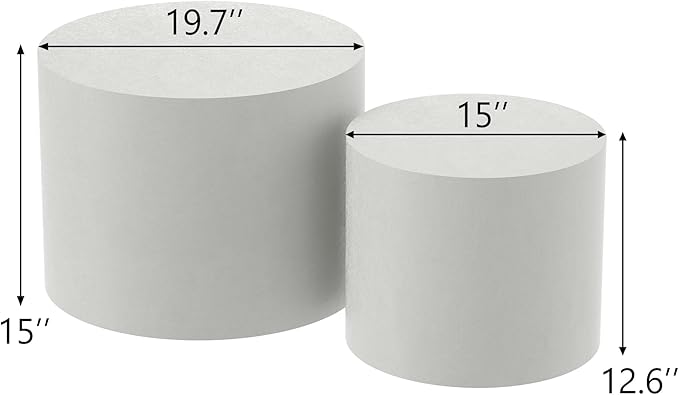 Nesting Coffee Table Set of 2, White Round Nesting Table Modern Circle Coffee Tables Side End Tables for Small Spaces Living Room, Bedroom, Office, Balcony