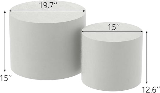 Nesting Coffee Table Set of 2, White Round Nesting Table Modern Circle Coffee Tables Side End Tables for Small Spaces Living Room, Bedroom, Office, Balcony