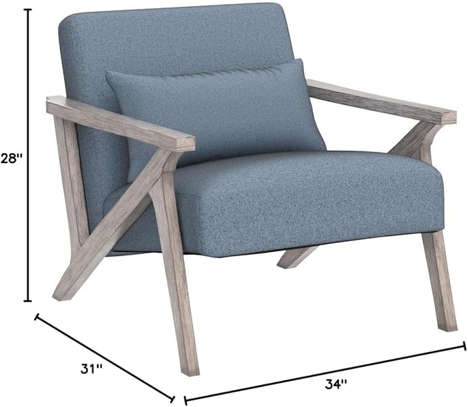 INZOY Mid Century Modern Chair with Wood Frame, Upholstered Armchair with Waist Cushion, Accent Chair for Living Room Bedroom Apartment, Easy Assembly, Blue