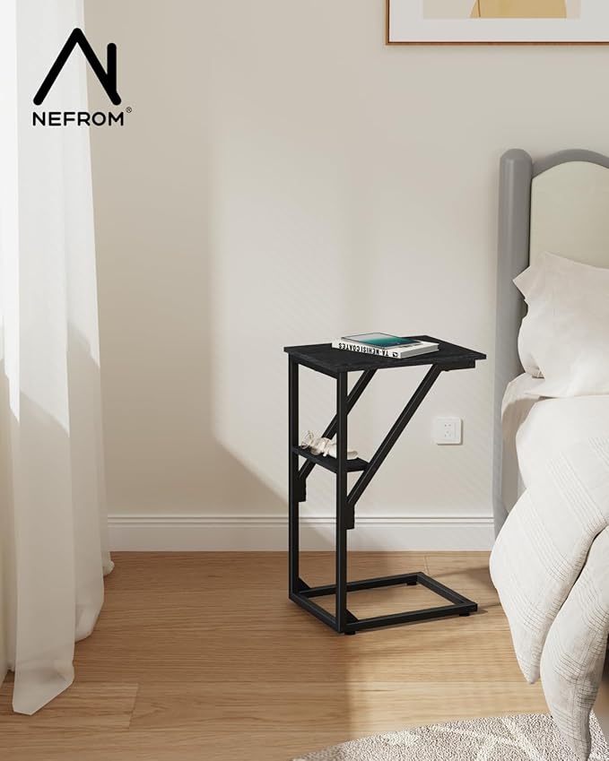 C-Shaped End Tables, TV Trays Set of 2, Small Side Table for Couch, Sofa Table for Living Room, Bedroom, Bedside ET-D-BK2