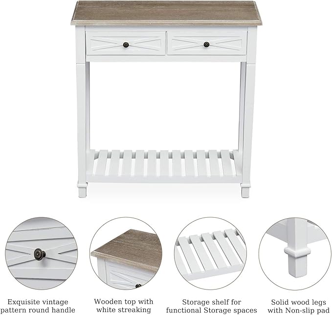 Kinfant Modern Console End Table with 2 Drawer and Storage Shelf for Entryway Living Room Hallway, White