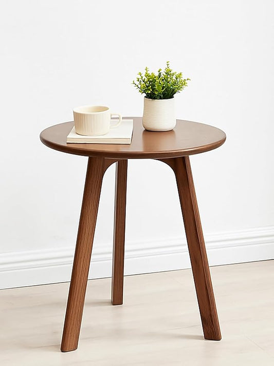 Walnut Round Side Table,Solid Wood End Table - FAS-Grade North American Oak,3-Leg Walnut Accent Side Table for Living Room, Bedroom & Office