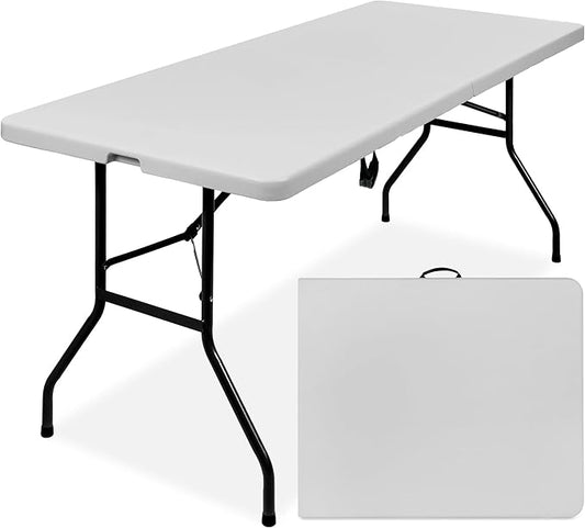 Best Choice Products 6ft Plastic Folding Table, Indoor Outdoor Heavy Duty Portable w/Handle, Lock for Picnic, Party, Camping - Light Gray