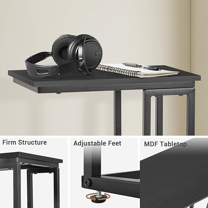 C-Shaped End Table, for Living Room, Bedroom, Small Spaces, TV Tray Couch Side Tables Laptop Table, Black