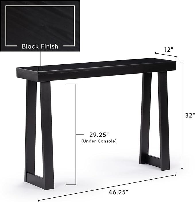 Plank+Beam Solid Wood Console Table, 46 Inch, Sofa Table, Narrow Entryway Table for Hallway, Behind The Couch, Living Room, Foyer, Easy Assembly, Black
