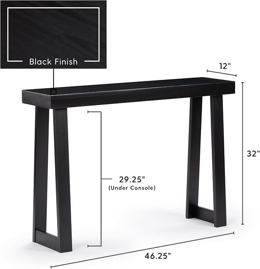 Plank+Beam Solid Wood Console Table, 46 Inch, Sofa Table, Narrow Entryway Table for Hallway, Behind The Couch, Living Room, Foyer, Easy Assembly, Black