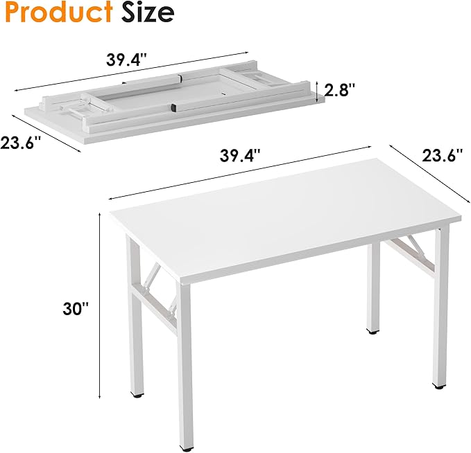 Need 39.4 inch Computer Desk for Small Space Small Folding Table Small Writing Desk Compact Desk Foldable Desk with BIFMA Certification, No Install Needed, White AC5-10060-DW