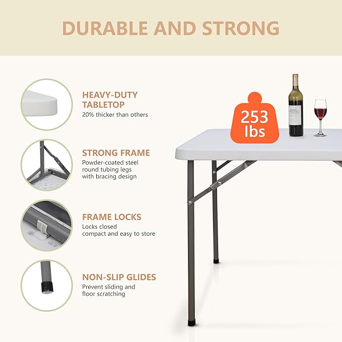 ZenStyle 3 ft Indoor Outdoor Heavy Duty Portable Plastic Folding Table, Square Card Desk Utility Table Game Table for Puzzles Crafting Picnic Camping Dining Party, White