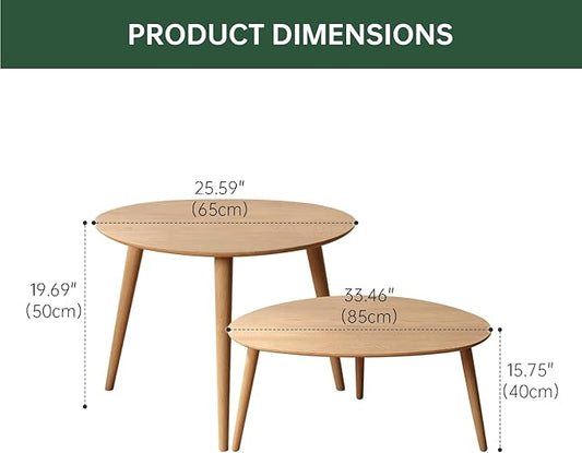 Small Oval Nesting Table, Mid Century Coffee Table for Living Room,Solid Oak Wood End Tables,Triangle Tabletop with 3 Legs,Minimalist Display Living Tables (Original Wood Color, Combine)