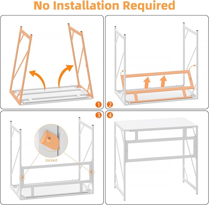 Elephance Folding Desk Writing Computer Desk for Home Office, No-Assembly Study Office Desk Foldable Table for Small Spaces