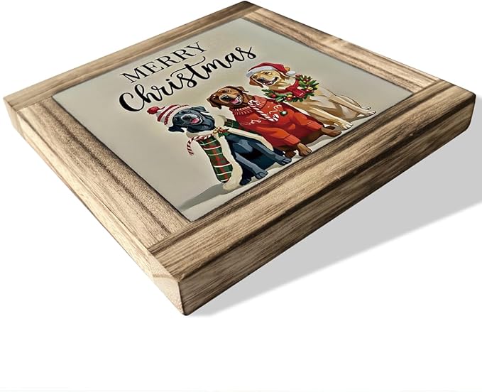 Funny Cute Christmas Decor, Wood Plaques Desk Decors, Decorative Table Sign, Farmhouse Christmas Decorations Indoor, Dog Pet Lover Home Decor for Xmas Holiday, Merry Xmas Gift