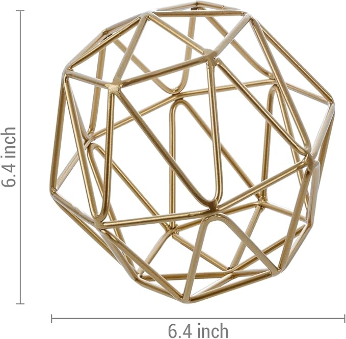 MyGift 3D Art Geometric Abstract Sculpture, Gold Tone Metal Wire Orb Decorative Ball, 6.4 Inch Home Decor Accents