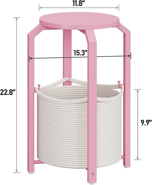 TUTOTAK Small Side Table, Round End Table, Night Stand, Bedside Table, Sofa Table with Storage Basket, Living Room, Bed Room, Pink TB01BP092