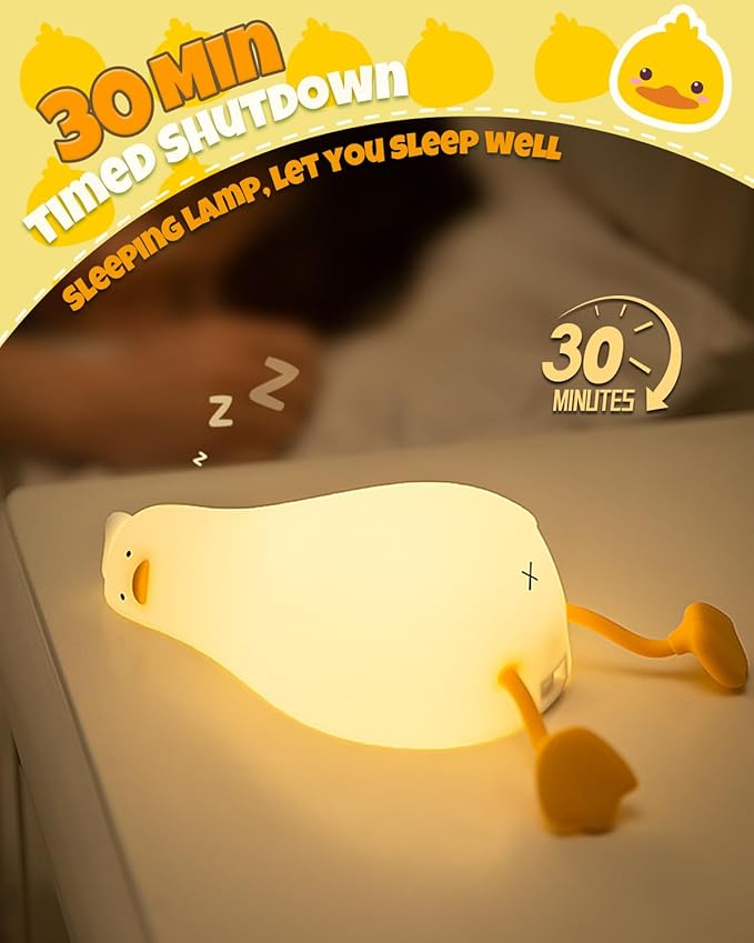 Cute Duck Night Light, Animal Lamp, Food Grade Silicone, Rechargeable, 3 Level Dimmable, Squishy Nursery Nightlight for Desk Decor, Funny Gifts Stuff for Boys Girls Baby, White Elephant Gifts