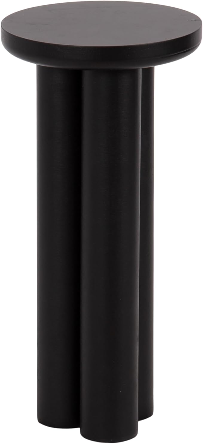 Kate and Laurel Pylar Modern Wooden Drink Table, 10 x 10 x 21, Black, Transitional Mini Table with Chunky Pillar Base for Use as Pedestal Plant Stand Indoors or Small Nightstand Option