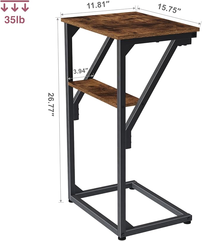 C-Shaped End Tables, TV Trays Set of 2, Small Side Table for Couch, Sofa Table for Living Room, Bedroom, Bedside ET-D-BRW2