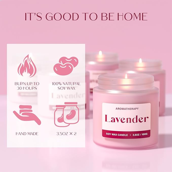 Scented Candles for Women, Soy Candles for Home Scented, Candle Gift Set with Lavender & Vanilla Scents, 2 Pack Aromatherapy Candle for Relaxing, Stress Relief & Home Decor