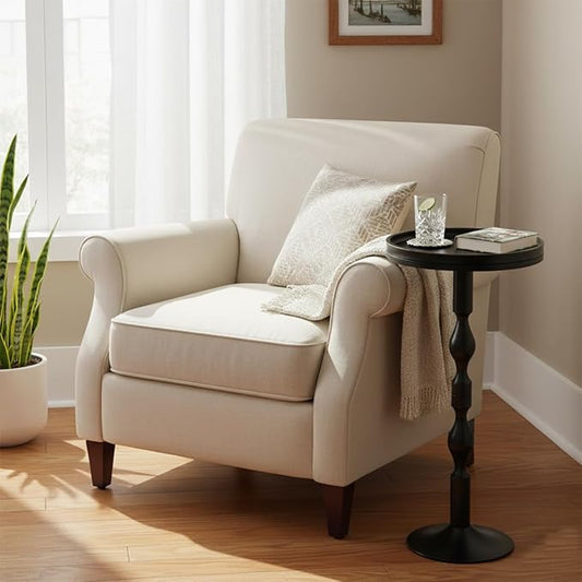 Small Round Drink Table,Pedestal Tables,Small Round Side Table for Narrow Spaces,End Table for Living Room, Bedroom, Bathroom,Balcony (Black)